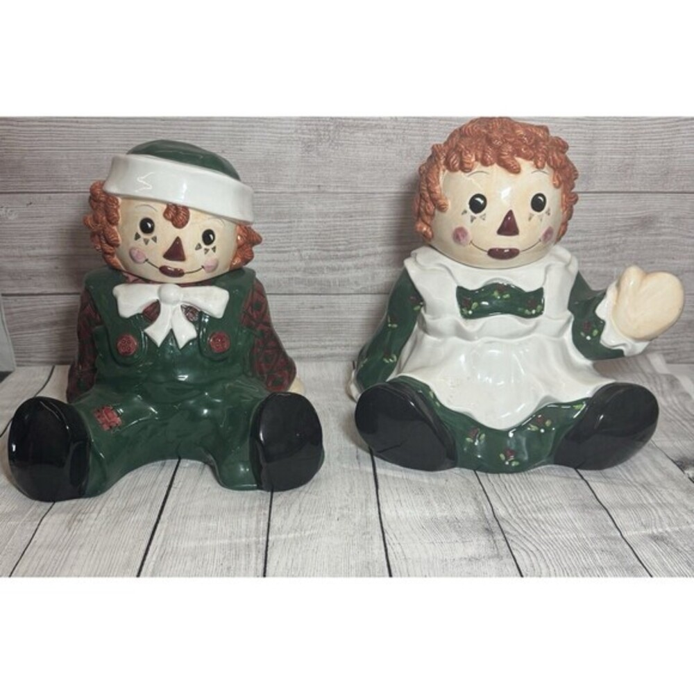 VINTAGE RAGGEDY ANN & ANDY COOKIE JARS SAKURA CHINA 1998